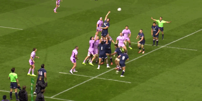 Meci de rugby între Scoția și SUA.