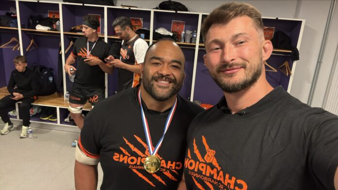 Marius Antonescu, în vestiar după finala câștigată de RC Narbonne împotriva Nissa Rugby cu 23 la 20.